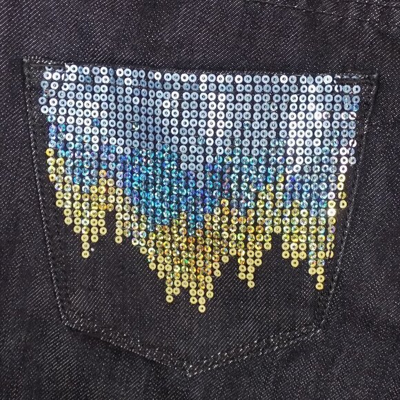 Express Jeans Regular Fit Low Rise Boot Cut Size 2 Sparkly Sequins Stella - Picture 3 of 10